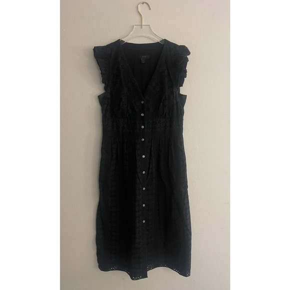J Crew Dress 6 Ruffle Cotton Eyelet Button Front Midi Cotton Lined Preppy - Picture 3 of 9